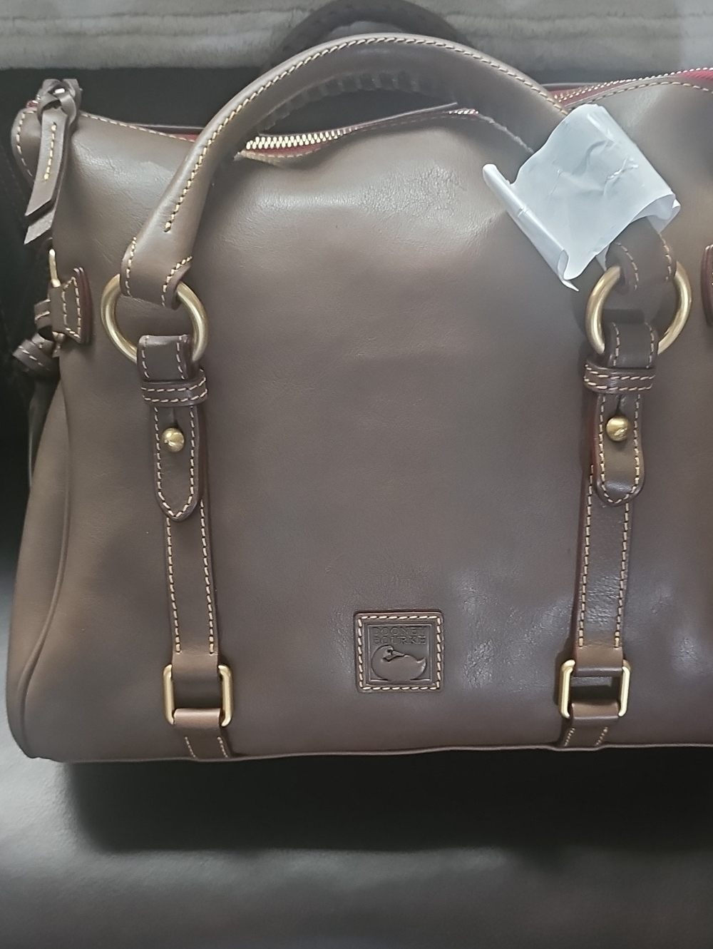 Dooney & Bourke Dark Brown Leather Satchel with Brass Hardware